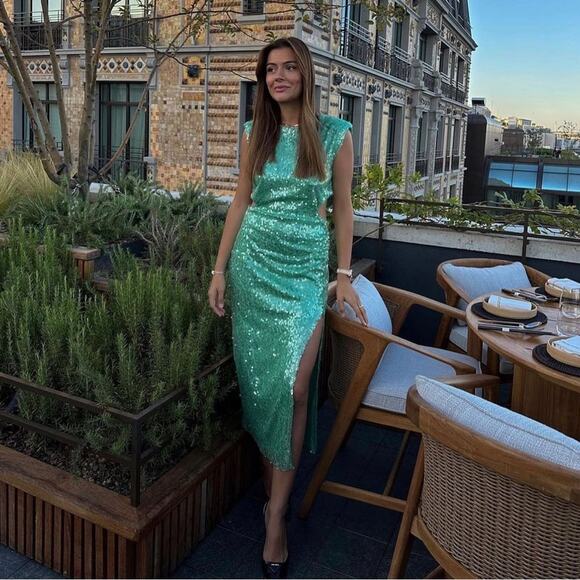 ZARA BLOGGER FAVORITE CUT OUT SEQUIN MIDI DRESS - Picture 9 of 16